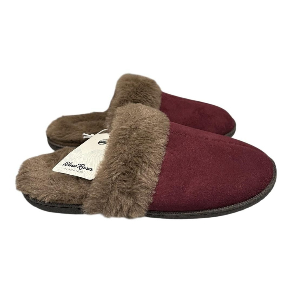 Wind River Slippers Womens Size 8 Red Faux Suede Faux Fur House Cozy Shoes